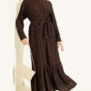 Striped Ruffled Belted Dress Coffee Brown