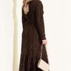 Striped Ruffled Belted Dress Coffee Brown - Imagen 3