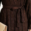 Striped Ruffled Belted Dress Coffee Brown - Imagen 4