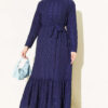 Striped Ruffled Belted Dress Navy Blue