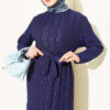 Striped Ruffled Belted Dress Navy Blue - immagine 2