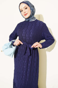 Alternative view of Striped Ruffled Belted Dress Navy Blue