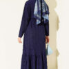 Striped Ruffled Belted Dress Navy Blue - immagine 3