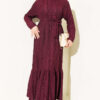 Striped Ruffled Belted Dress Plum