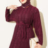 Striped Ruffled Belted Dress Plum - Image 2