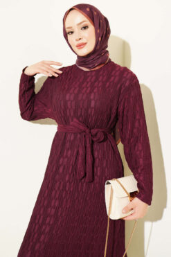 Alternative view of Striped Ruffled Belted Dress Plum