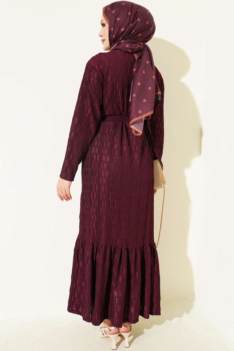 Striped Ruffled Belted Dress Plum - Image 3