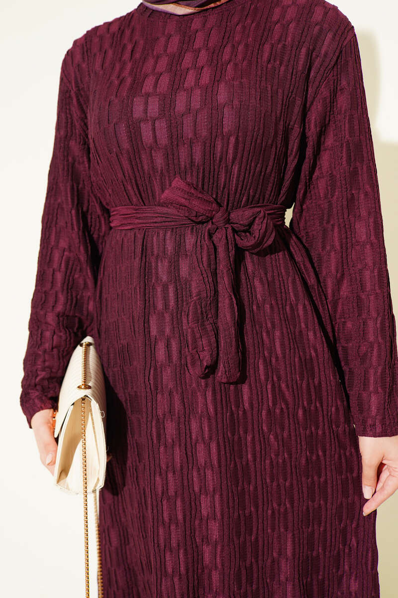 Striped Ruffled Belted Dress Plum - Image 4