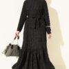 Striped Ruffled Belted Dress Black