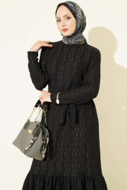 Alternative view of Striped Ruffled Belted Dress Black