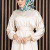 Gathered Waist Tie Detail Modest Dress Beige - الصورة 2