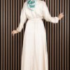 Gathered Waist Tie Detail Modest Dress Beige - الصورة 4