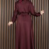 Gathered Waist Tie Detail Modest Dress Burgundy – Image 5
