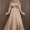 Gathered Waist Tie Detail Modest Dress Mink – Image 5