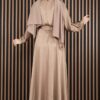 Gathered Waist Tie Detail Modest Dress Mink – Image 6