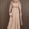 Gathered Waist Tie Detail Modest Dress Mink – Image 4