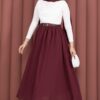 Belted Pocketed Casual Summer Skirt Burgundy – Image 3