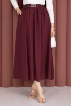 Alternative view of Belted Pocketed Casual Summer Skirt Burgundy