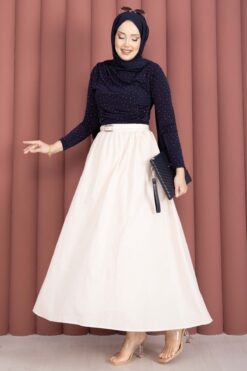 Belted Pocketed Casual Summer Skirt Cream