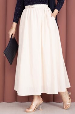 Alternative view of Belted Pocketed Casual Summer Skirt Cream