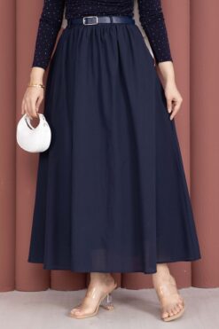 Alternative view of Belted Pocketed Casual Summer Skirt Navy Blue