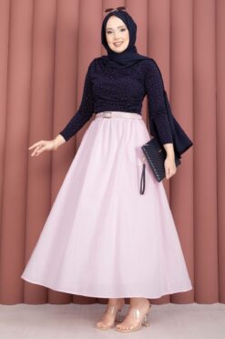 Belted Pocketed Casual Summer Skirt Pink