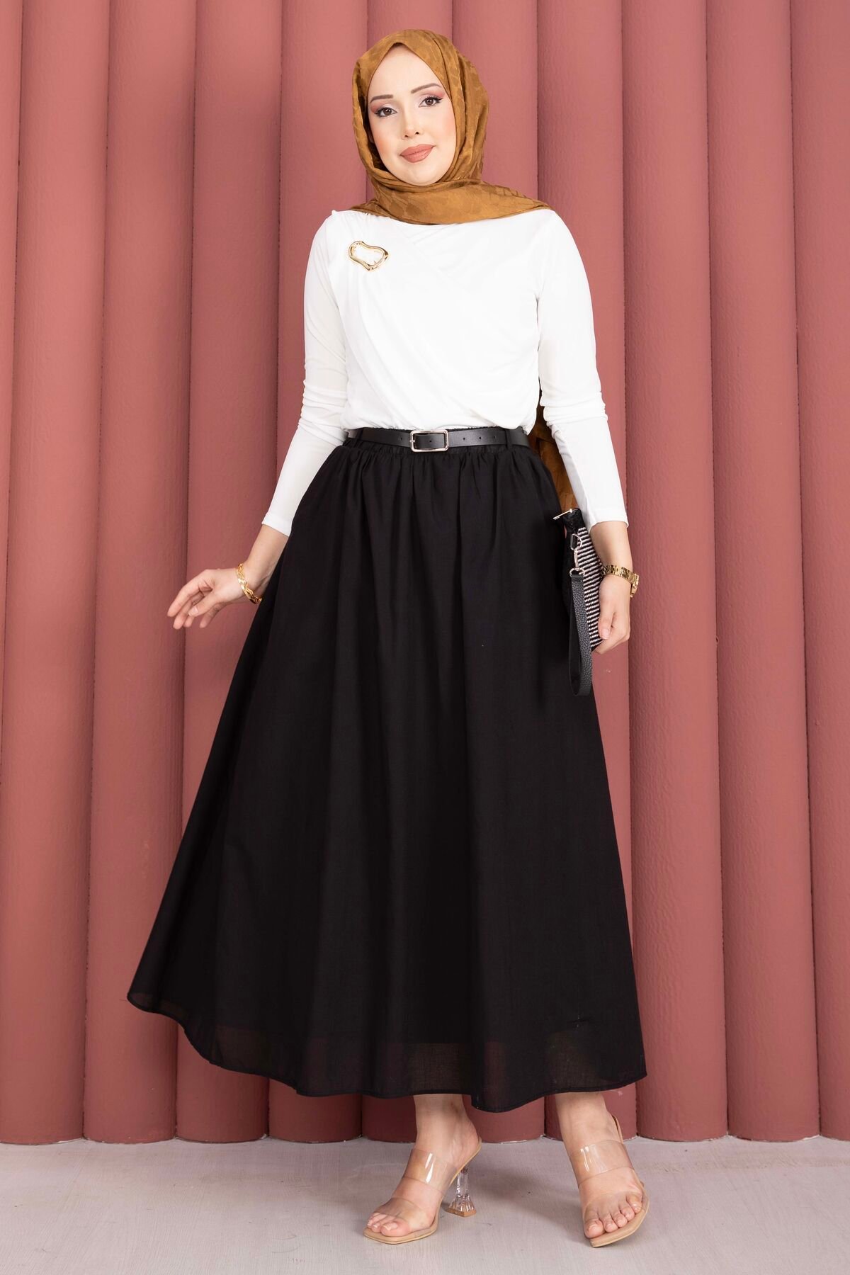Belted Pocketed Casual Summer Skirt Black - Image 3