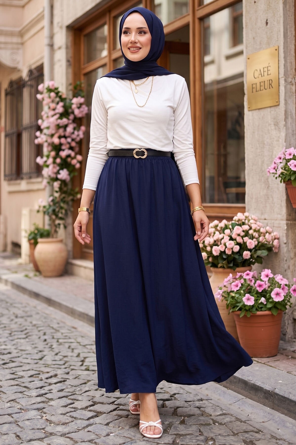 Elastic Waistband with Pocket Detail Hem Edge Skirt Pink – Bild 5