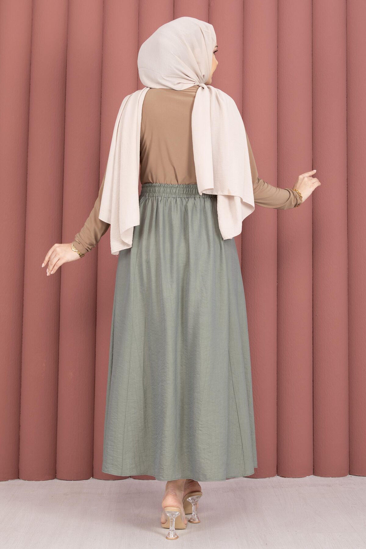 Elastic Waistband with Pocket Detail Hem Edge Skirt Mint - Image 8