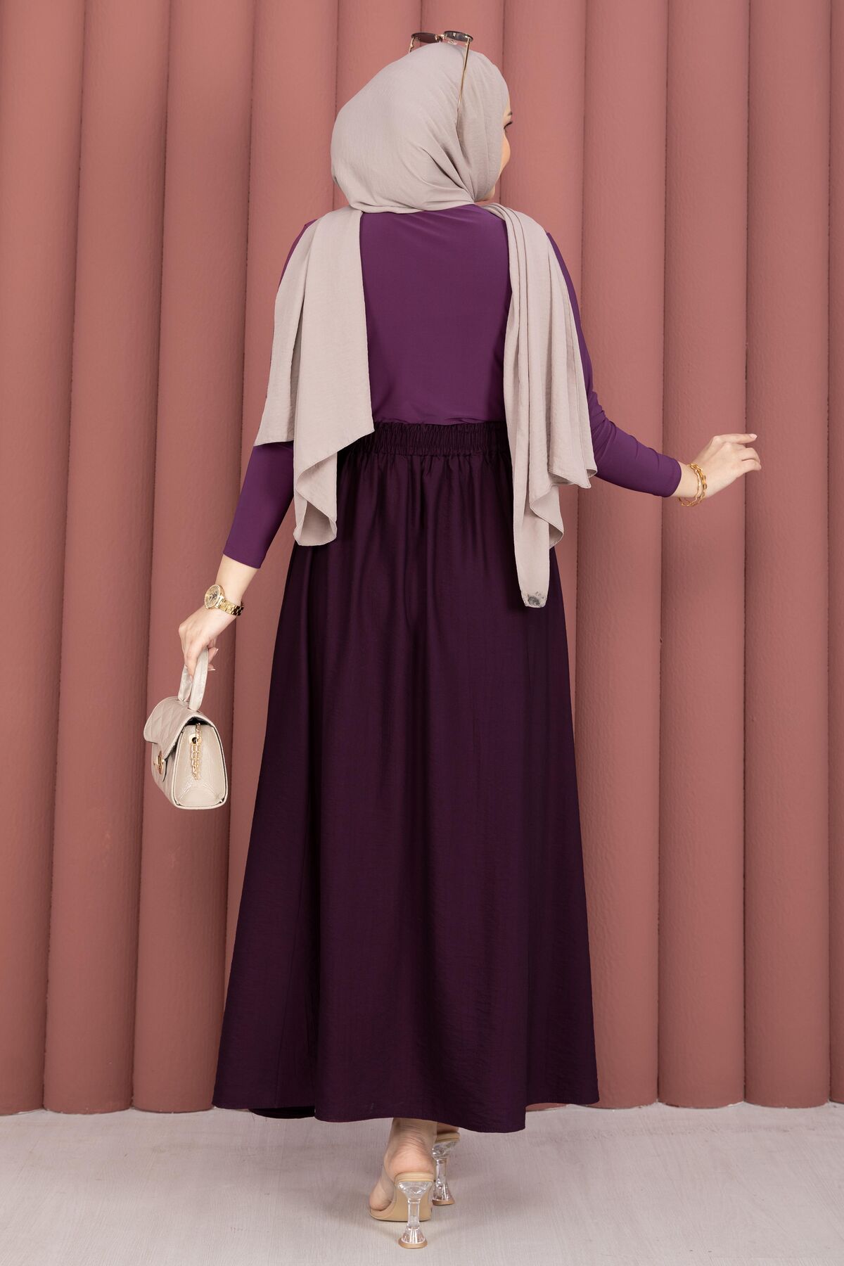 Elastic Waistband with Pocket Detail Hem Edge Skirt Plum – Image 7