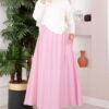 Elastic Waistband with Pocket Detail Hem Edge Skirt Pink – Bild 3