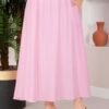 Elastic Waistband with Pocket Detail Hem Edge Skirt Pink – Bild 2