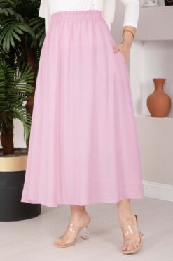 Alternative view of Elastic Waistband with Pocket Detail Hem Edge Skirt Pink