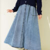 Elastic Waist Pocket Denim Skirt Denim Blue