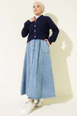 Alternative view of Elastic Waist Pocket Denim Skirt Denim Blue