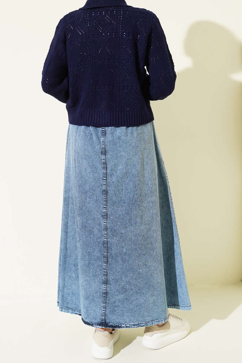 Elastic Waist Pocket Denim Skirt Denim Blue - الصورة 3