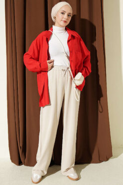 Alternative view of Elastic Waist Pocketed Tencel Trousers Beige