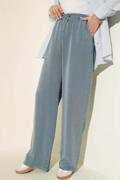 Elastic Waist Pocketed Tencel Trousers Indigo