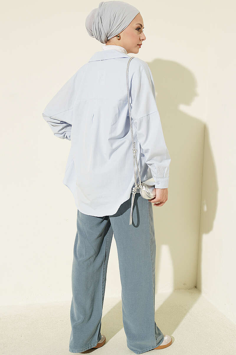 Elastic Waist Pocketed Tencel Trousers Indigo - immagine 3