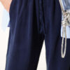 Elastic Waist Pocketed Tencel Trousers Navy Blue - الصورة 4