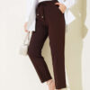 Elastic Waist Slim Fit Trousers Dark Brown - Imagen 2