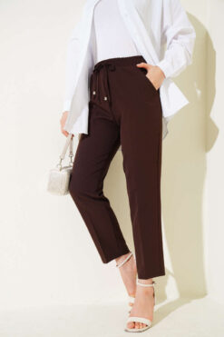 Alternative view of Elastic Waist Slim Fit Trousers Dark Brown