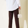 Elastic Waist Slim Fit Trousers Dark Brown - Imagen 3