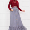 Elastic Waist Button Detail Modest Skirt Grey