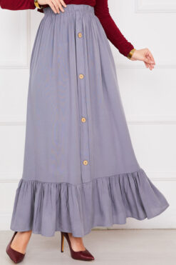 Alternative view of Elastic Waist Button Detail Modest Skirt Grey
