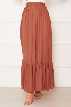 Alternative view of Elastic Waist Button Detail Modest Skirt Terracotta