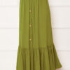 Elastic Waist Button Detail Modest Skirt Green – Image 2