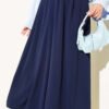 Elastic Waist Wide-Leg Fabric Trousers Navy Blue