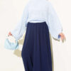 Elastic Waist Wide-Leg Fabric Trousers Navy Blue – Image 2