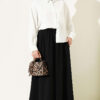 Elastic Waist Wide-Leg Fabric Trousers Black - الصورة 2